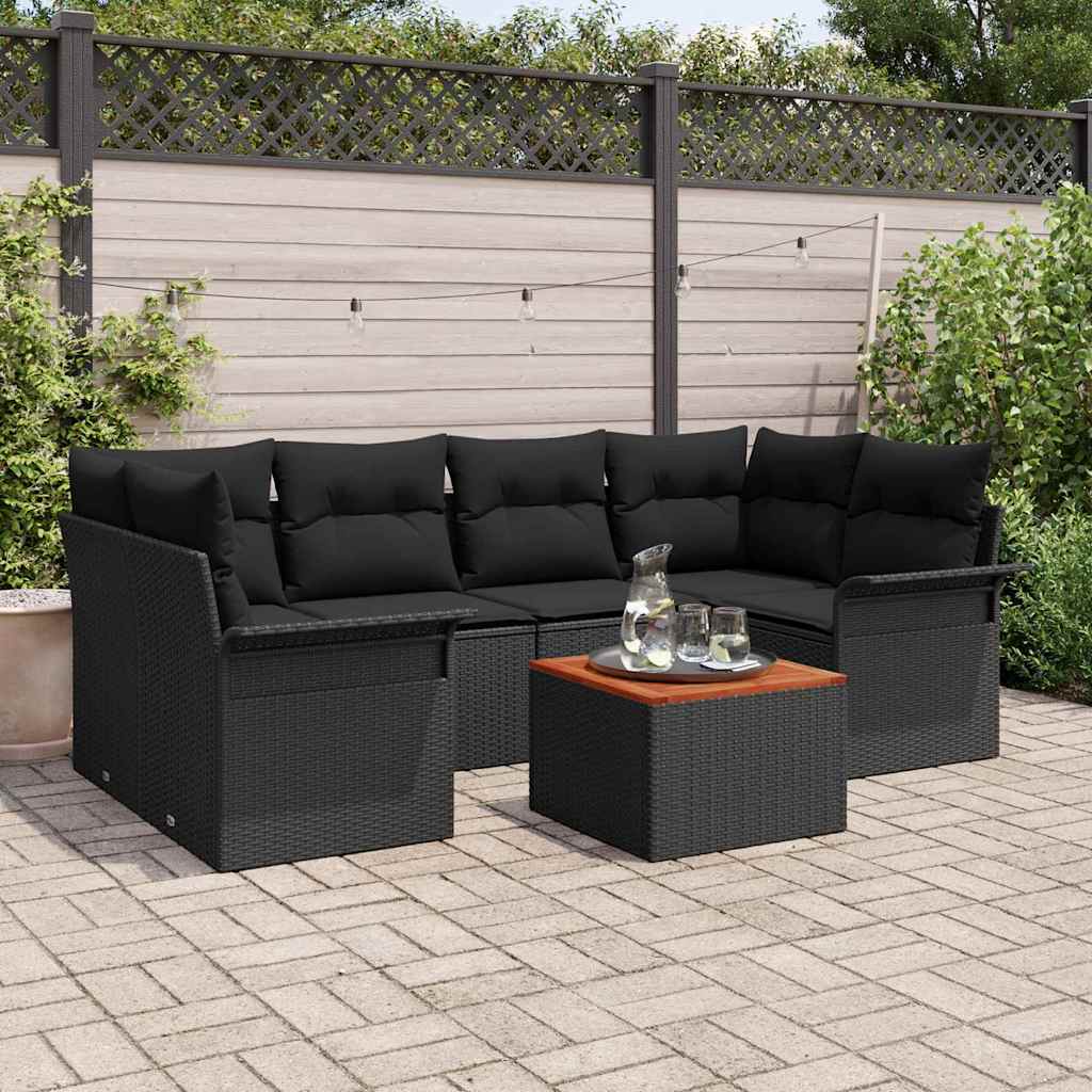 Gartensofa-set 7 stk. Schwarz Poly-Rattan