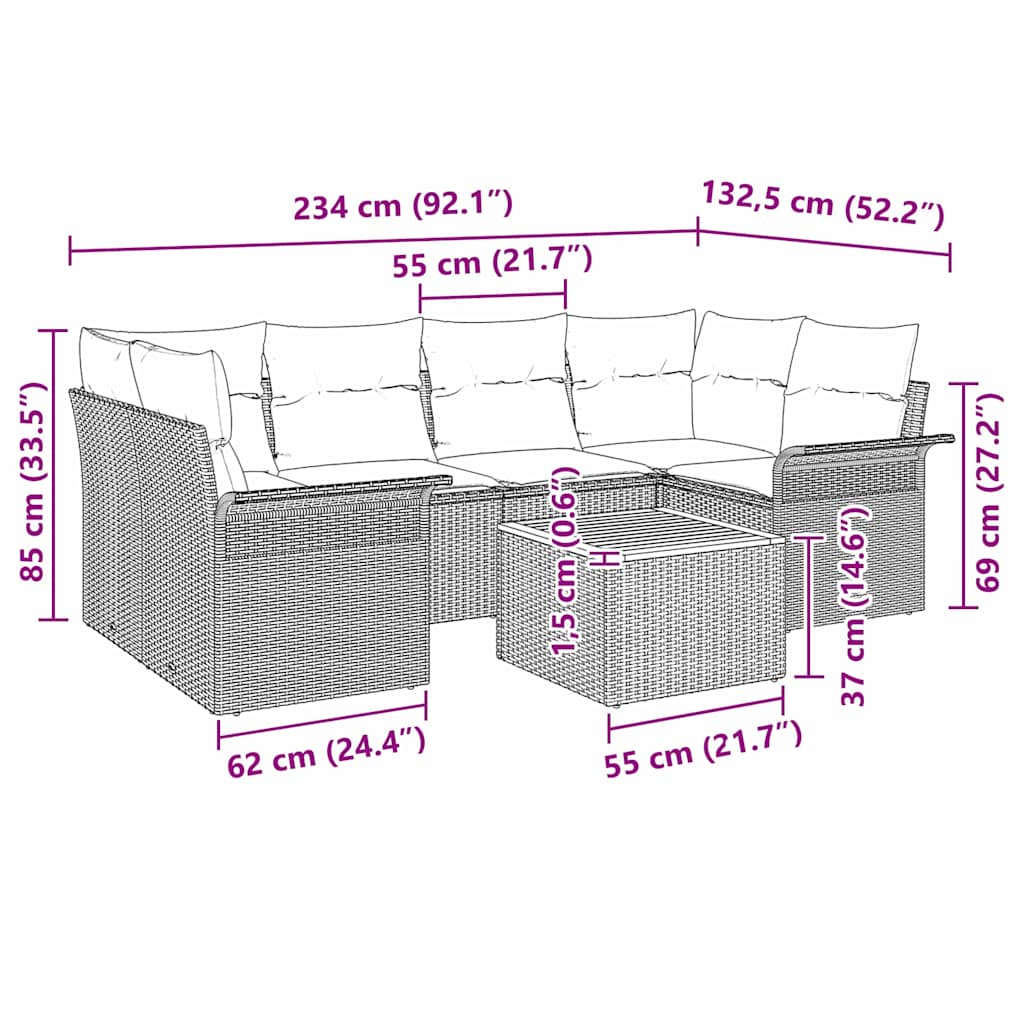 Gartensofa-set 7 stk. Schwarz Poly-Rattan