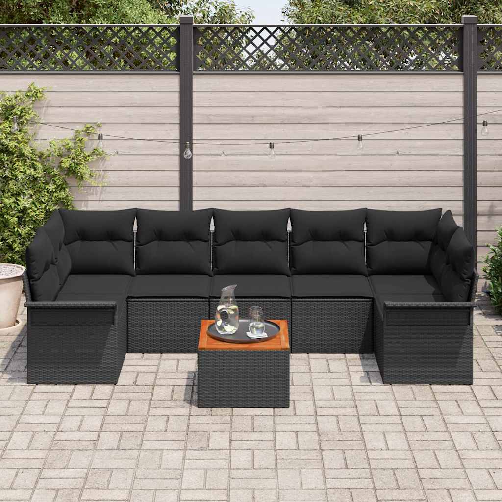 Gartensofa-set mit Kissen 8 pcs Schwarz Poly-Rattan