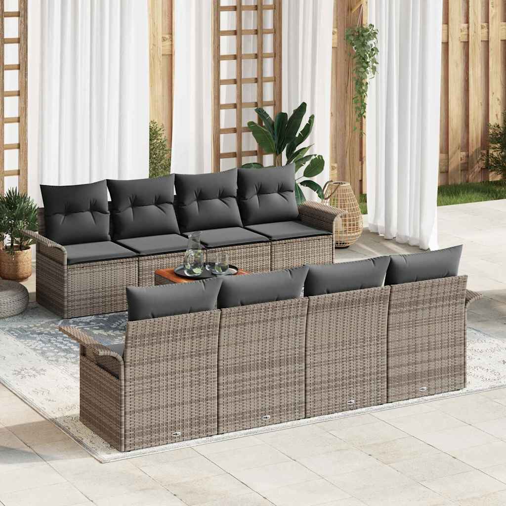 Gartensofa-set 9 stk. Grau Poly-Rattan