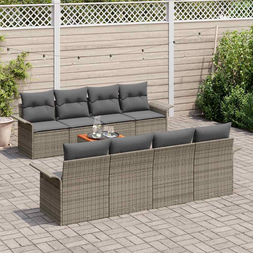 Gartensofa-set 9 stk. Grau Poly-Rattan