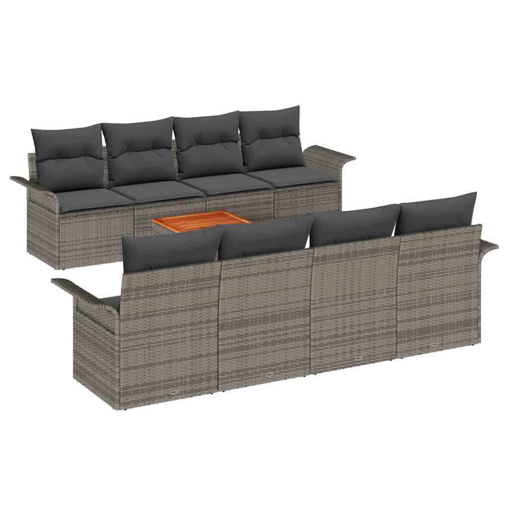 Gartensofa-set 9 stk. Grau Poly-Rattan