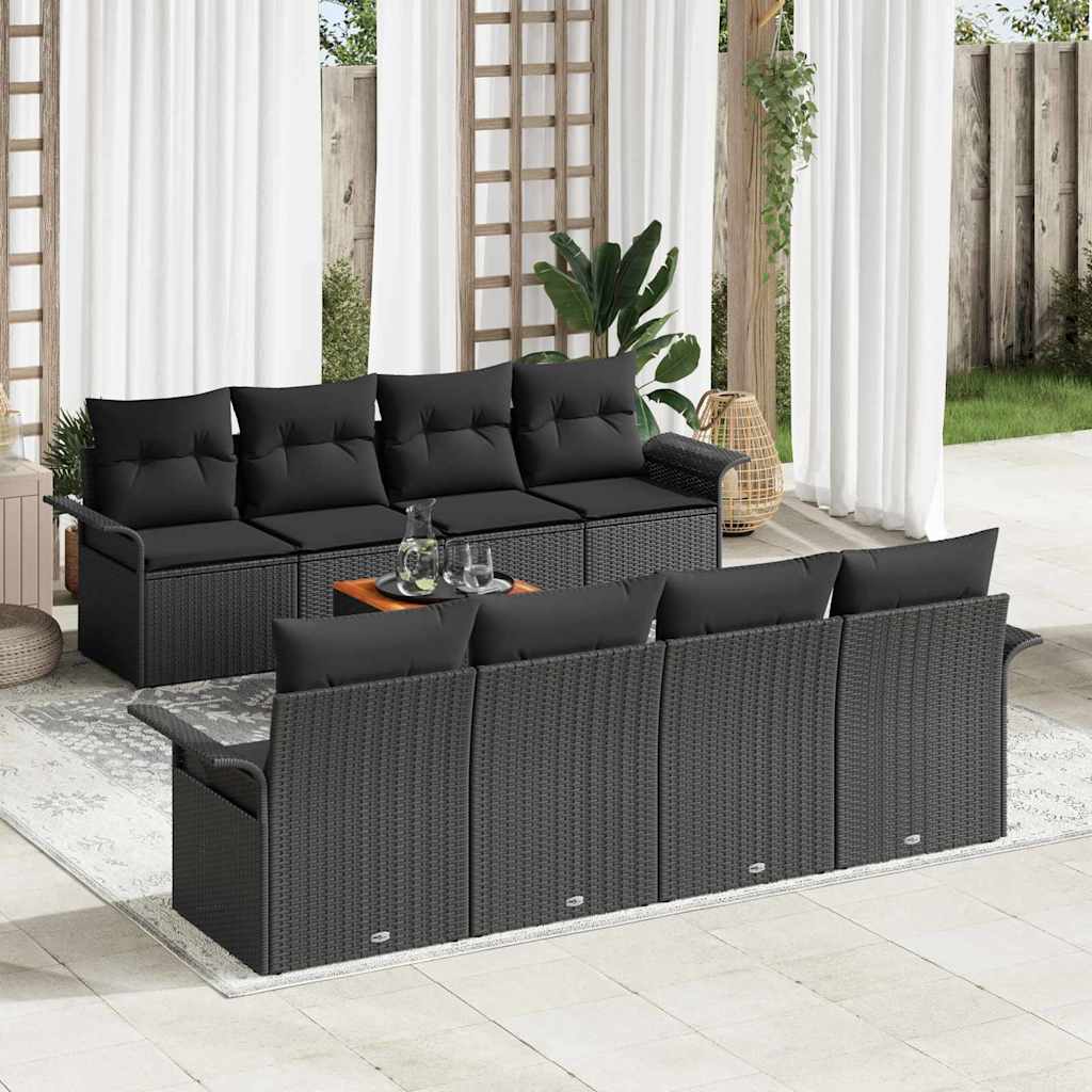 Gartensofa-set 9 stk. Schwarz Poly-Rattan