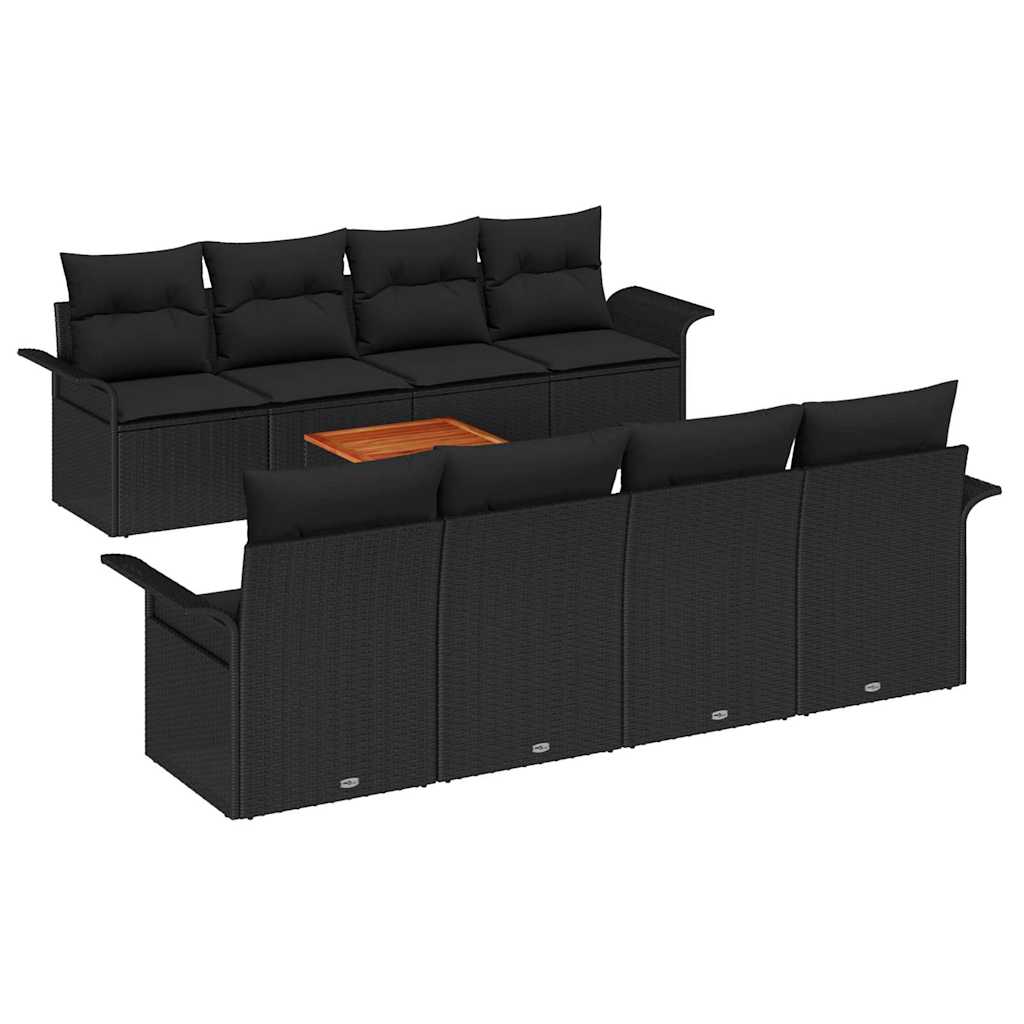 Gartensofa-set 9 stk. Schwarz Poly-Rattan