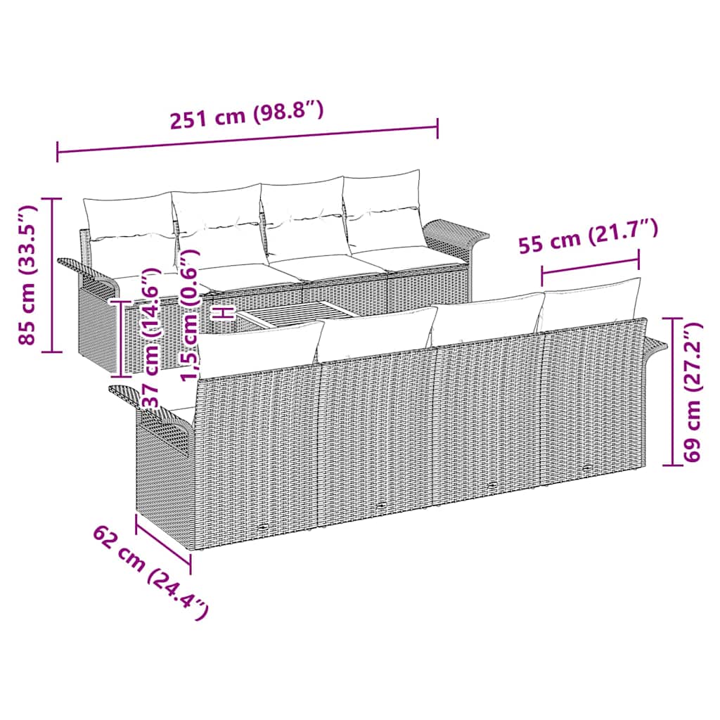 Gartensofa-set 9 stk. Schwarz Poly-Rattan