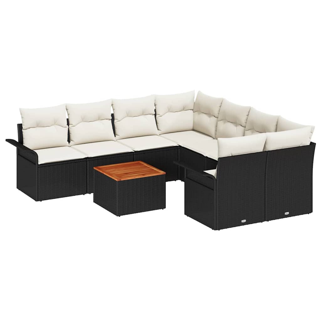 Gartensofa-set 9 stk. Schwarz Poly-Rattan