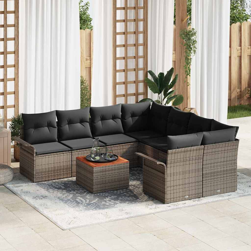 Gartensofa-set mit Kissen 9 pcs Grau Poly-Rattan