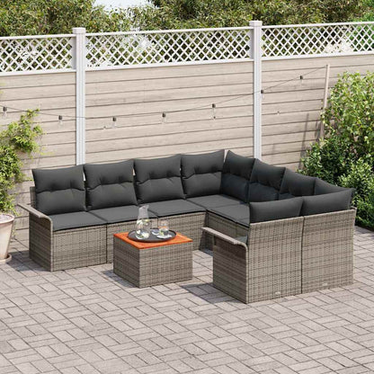 Gartensofa-set 9 stk. Grau Poly-Rattan