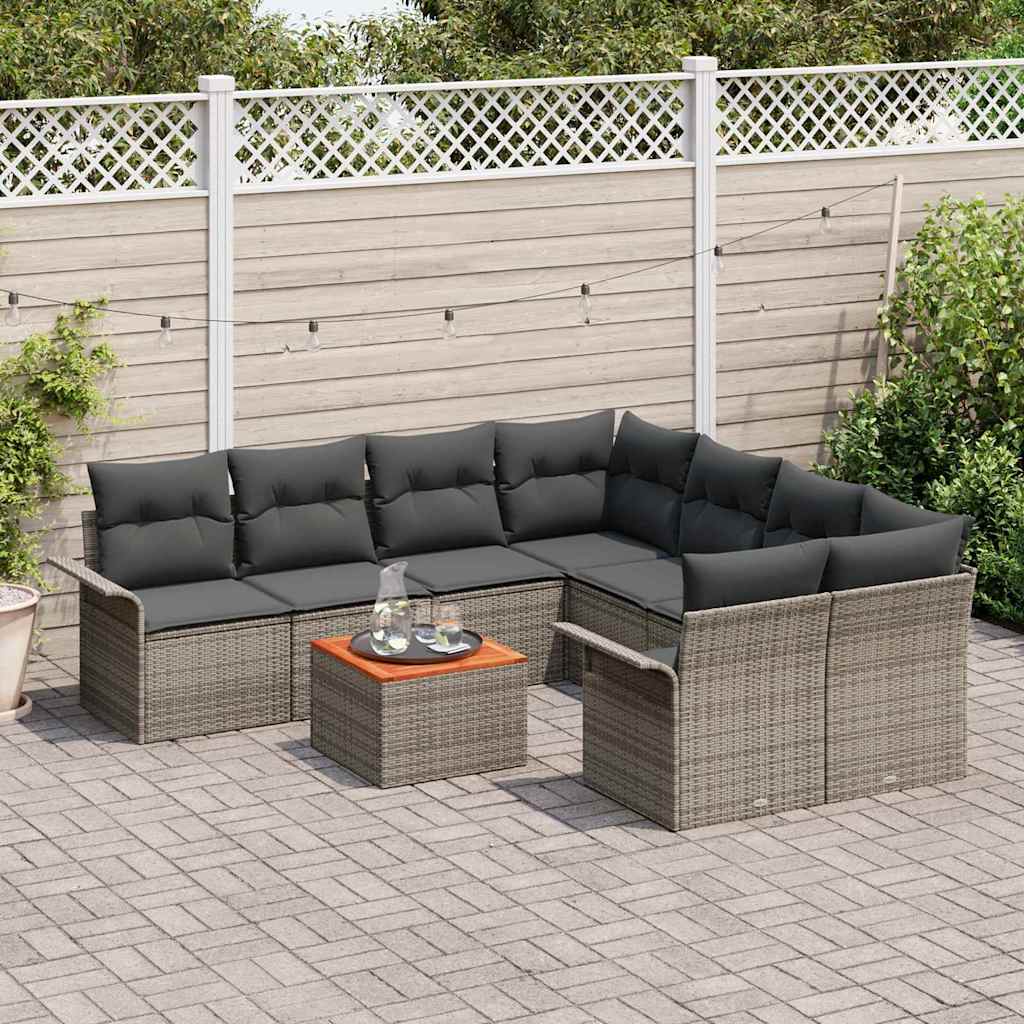 Gartensofa-set mit Kissen 9 pcs Grau Poly-Rattan