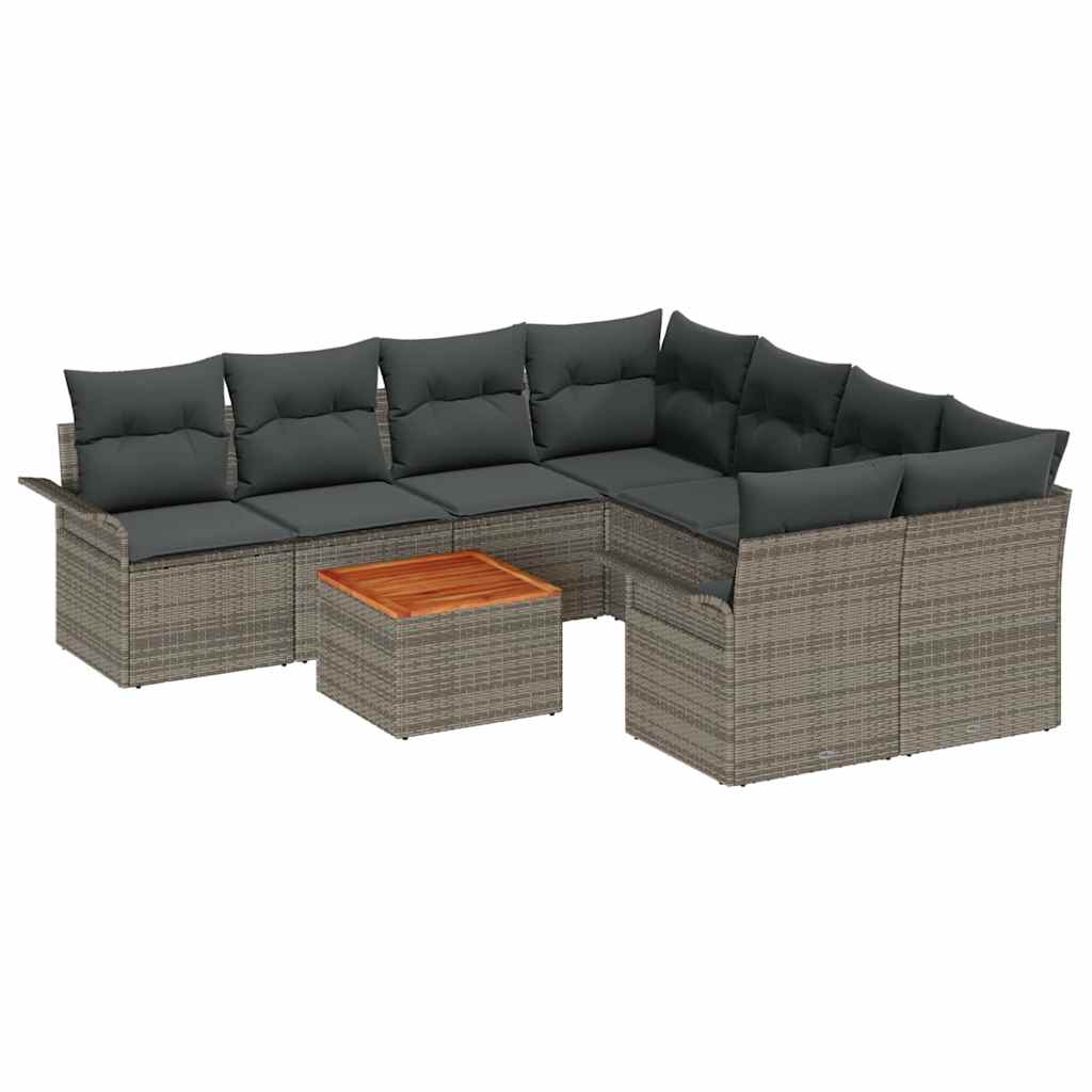 Gartensofa-set mit Kissen 9 pcs Grau Poly-Rattan