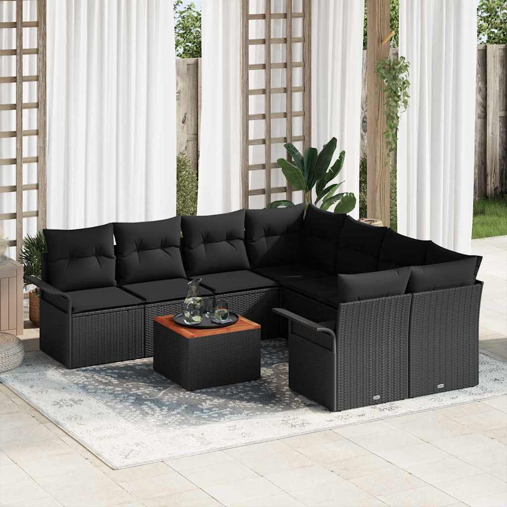 Gartensofa-set 9 stk. Schwarz Poly-Rattan