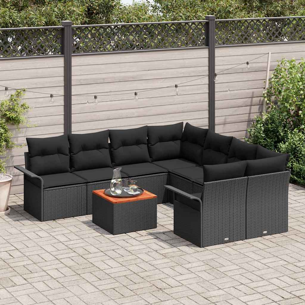 Gartensofa-set 9 stk. Schwarz Poly-Rattan