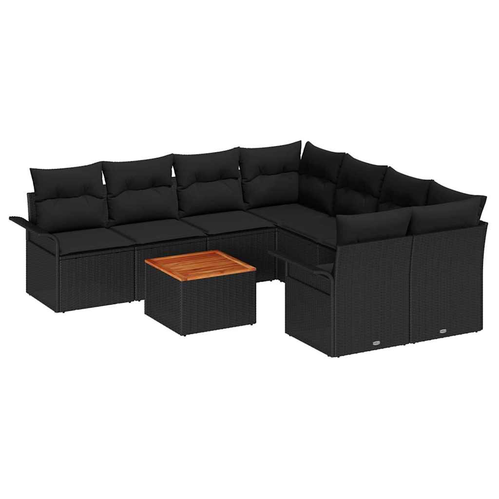 Gartensofa-set 9 stk. Schwarz Poly-Rattan