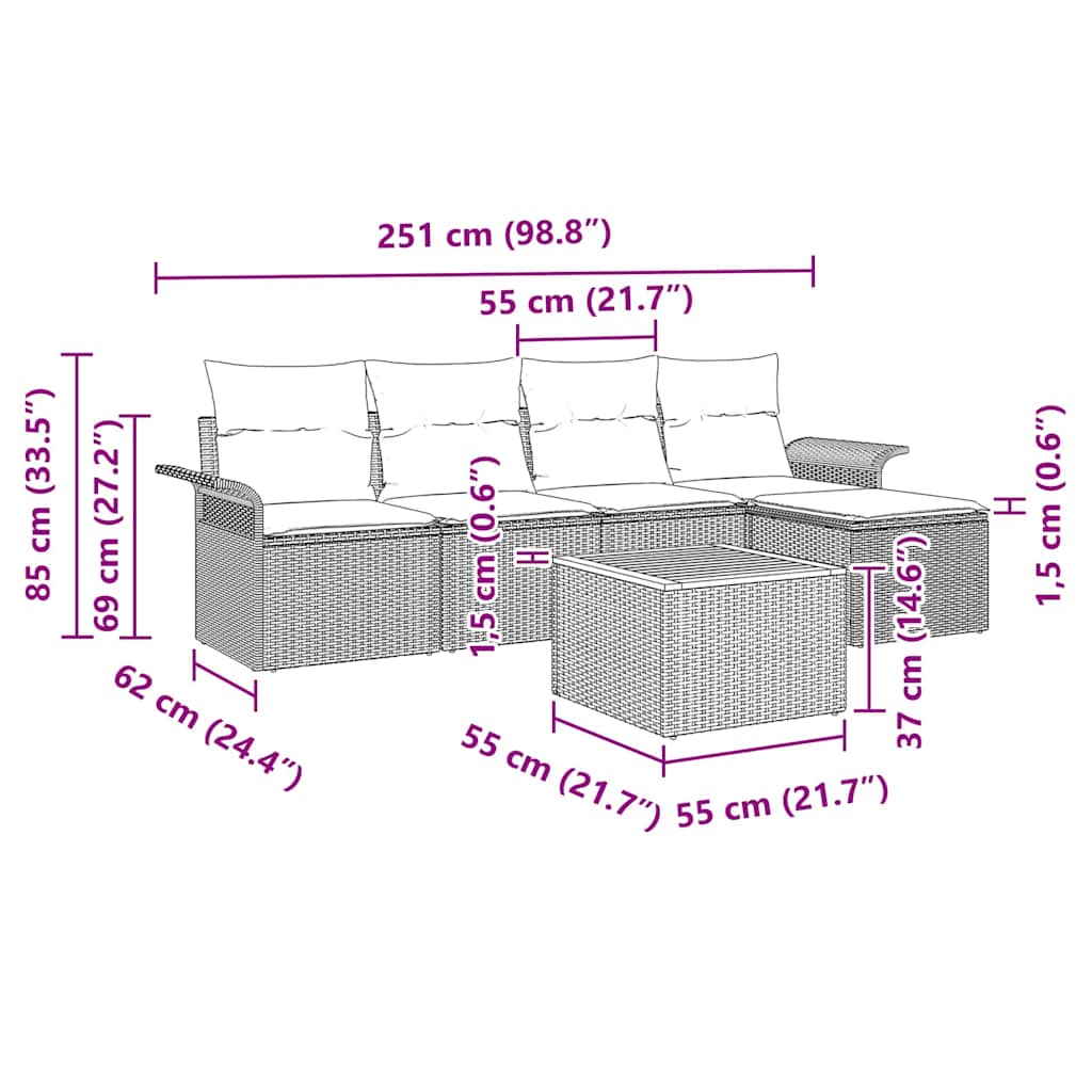 Gartensofa-set 6 stk. Grau Poly-Rattan