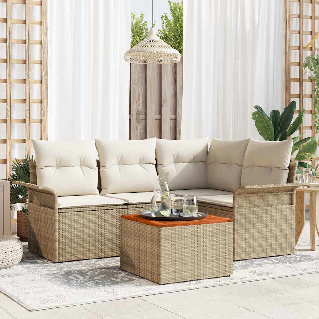 Gartensofa-set 5 stk. Beige Poly-Rattan