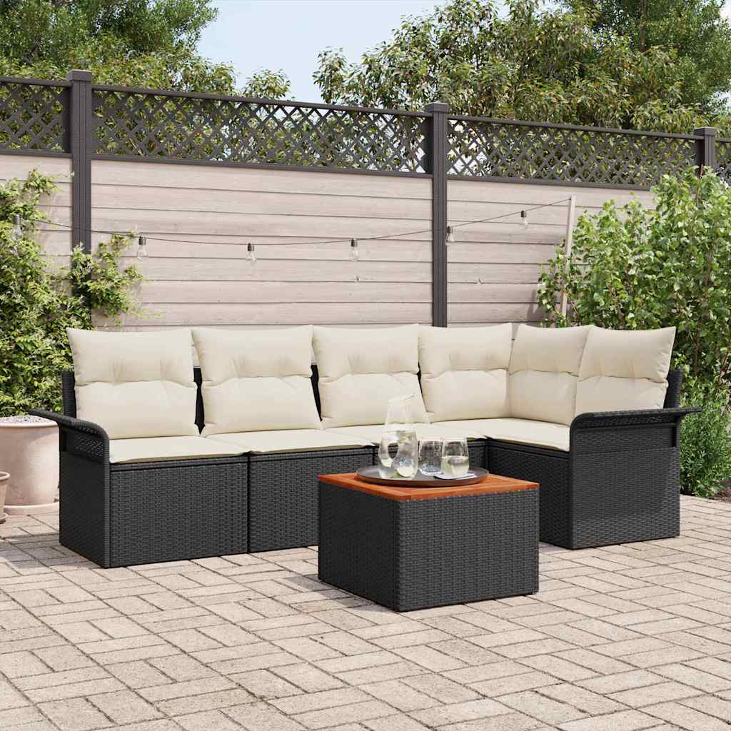 Gartensofa-set 6 stk. Schwarz Poly-Rattan