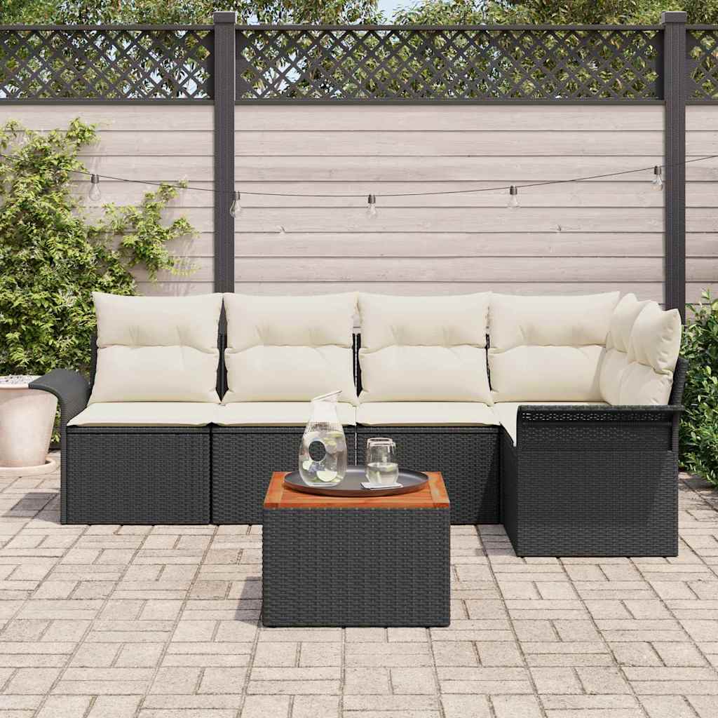 Gartensofa-set 6 stk. Schwarz Poly-Rattan