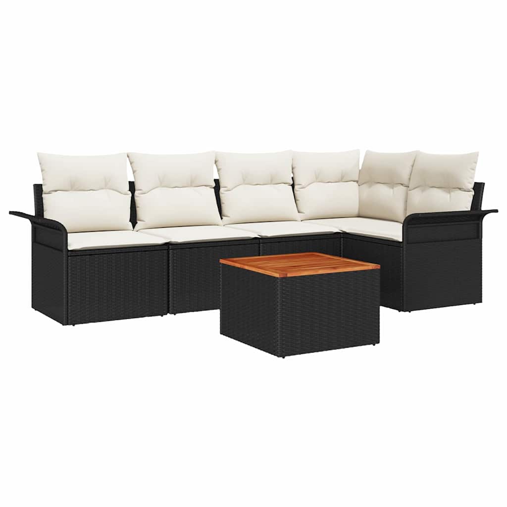 Gartensofa-set 6 stk. Schwarz Poly-Rattan
