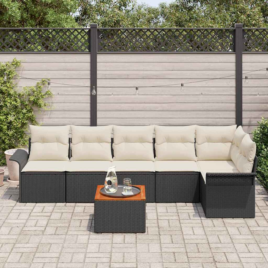 Gartensofa-set mit Kissen 7 pcs Schwarz Poly-Rattan
