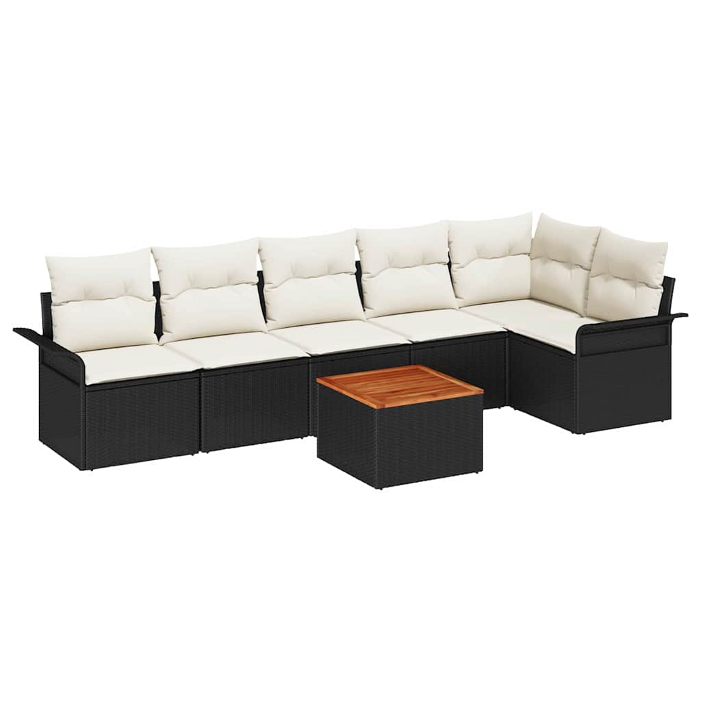Gartensofa-set mit Kissen 7 pcs Schwarz Poly-Rattan