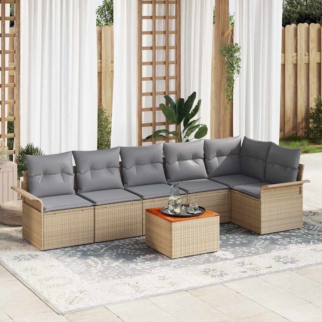 Gartensofa-set mit Kissen 7 pcs Beige Poly-Rattan