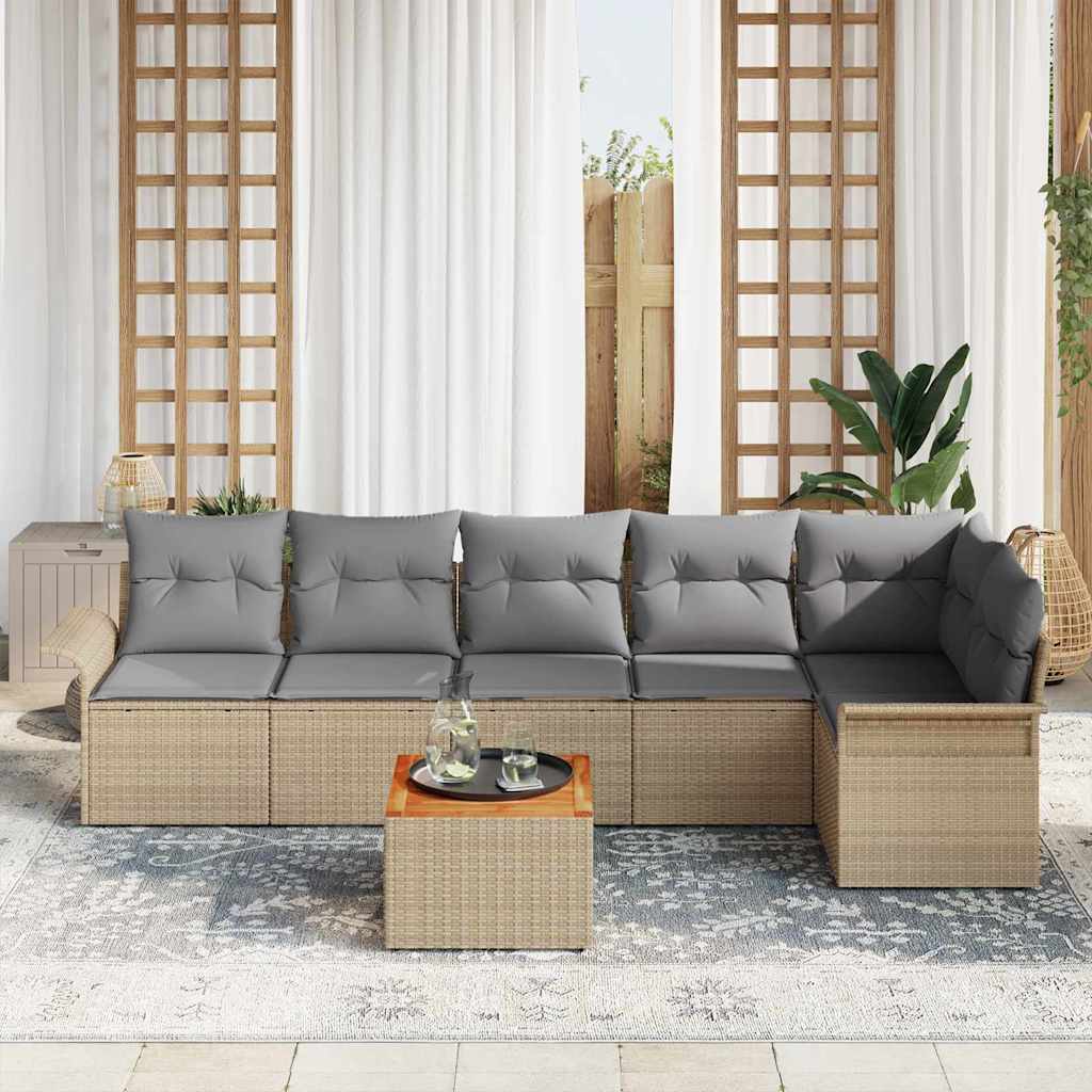 Gartensofa-set mit Kissen 7 pcs Beige Poly-Rattan