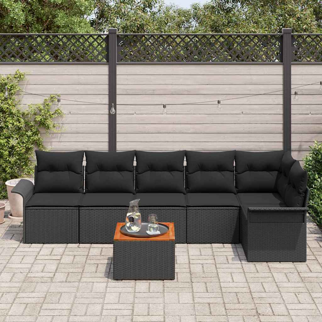 Gartensofa-set 7 Stk. Schwarz Poly-Rattan