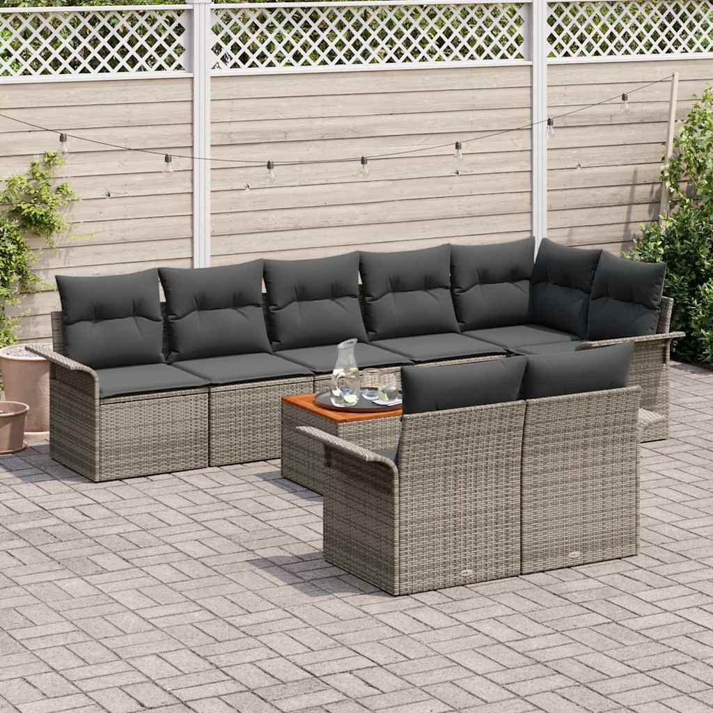 Gartensofa-set 9 stk. Grau Poly-Rattan