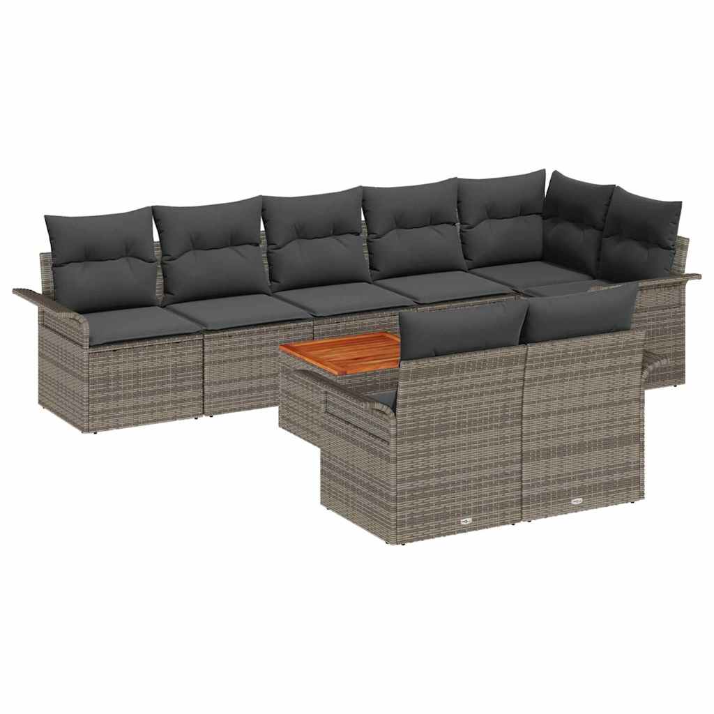 Gartensofa-set 9 stk. Grau Poly-Rattan