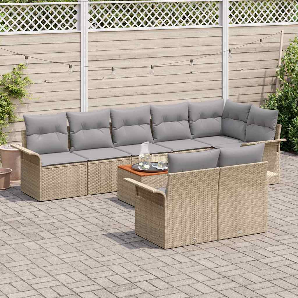 Gartensofa-set mit Kissen 9 pcs Beige Poly-Rattan