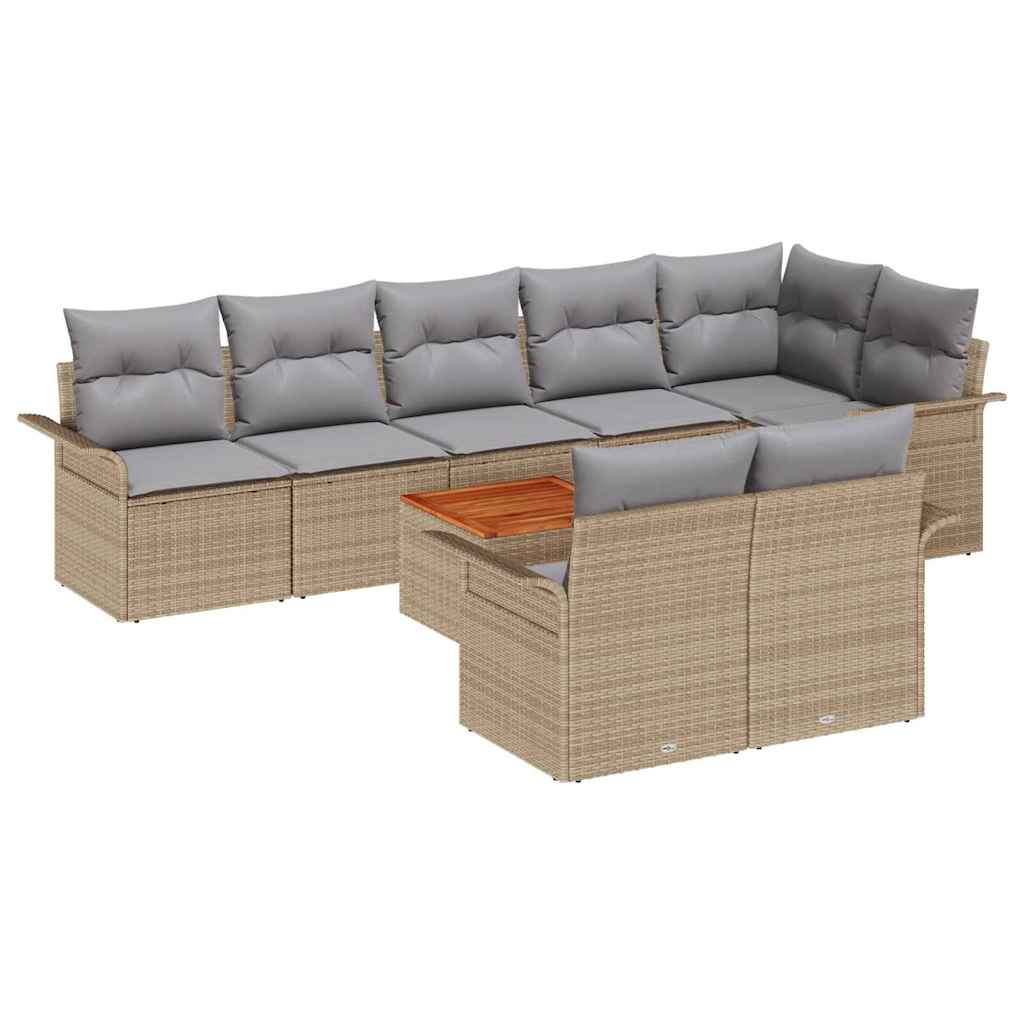 Gartensofa-set mit Kissen 9 pcs Beige Poly-Rattan