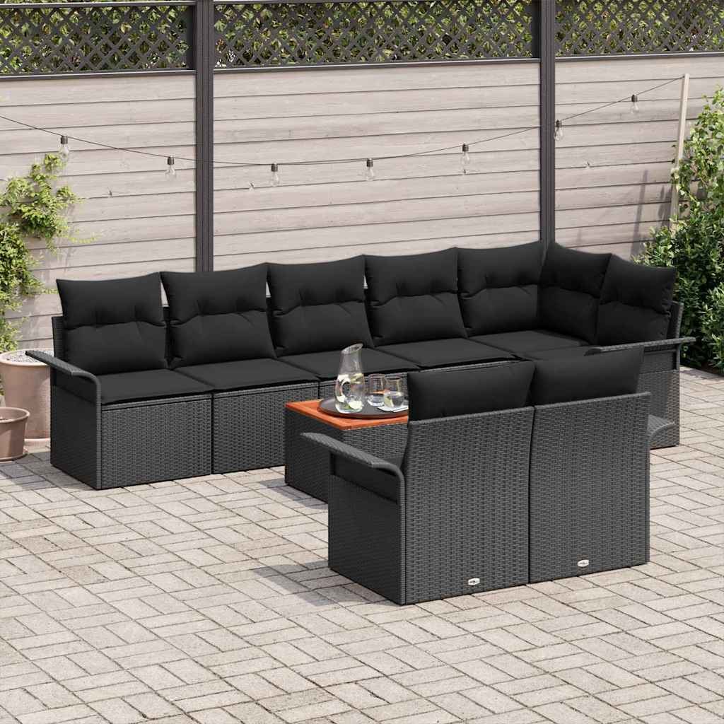 Gartensofa-set 9 stk. Schwarz Poly-Rattan