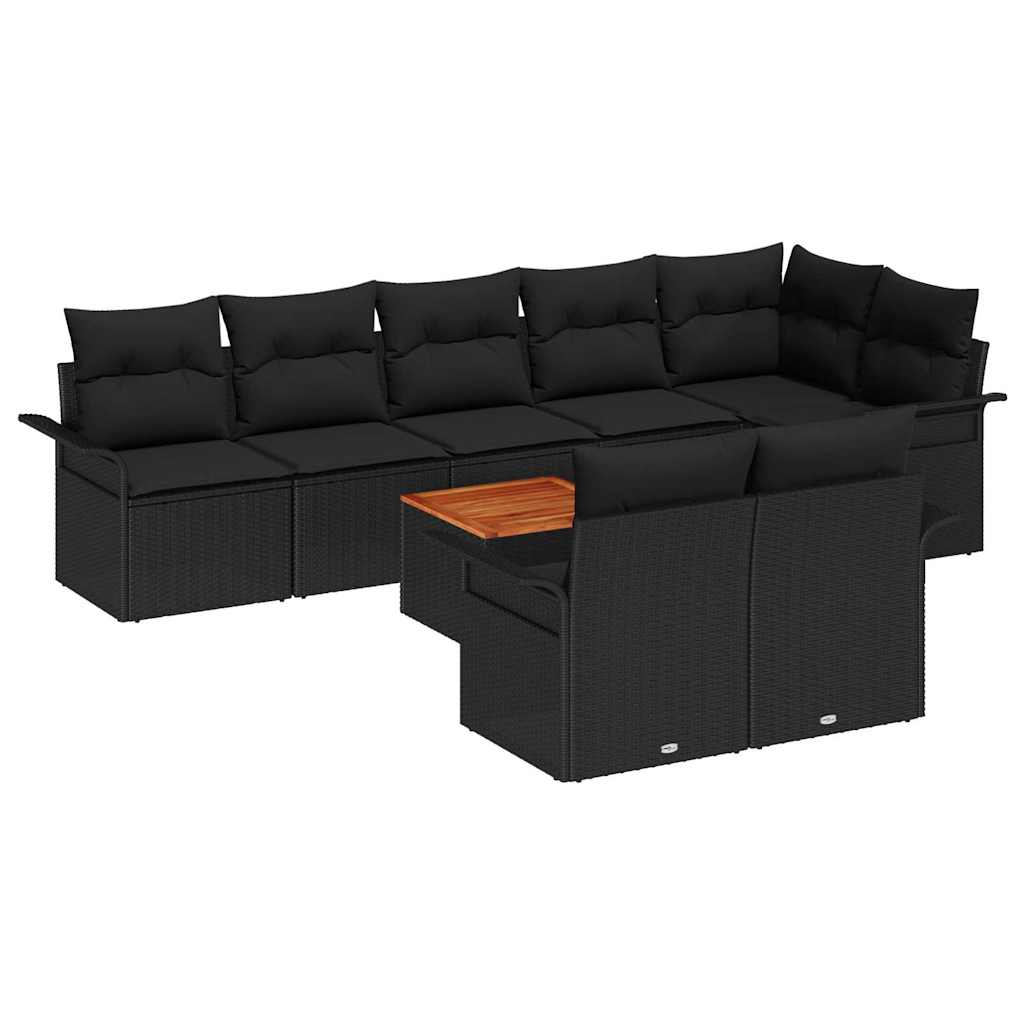 Gartensofa-set 9 stk. Schwarz Poly-Rattan