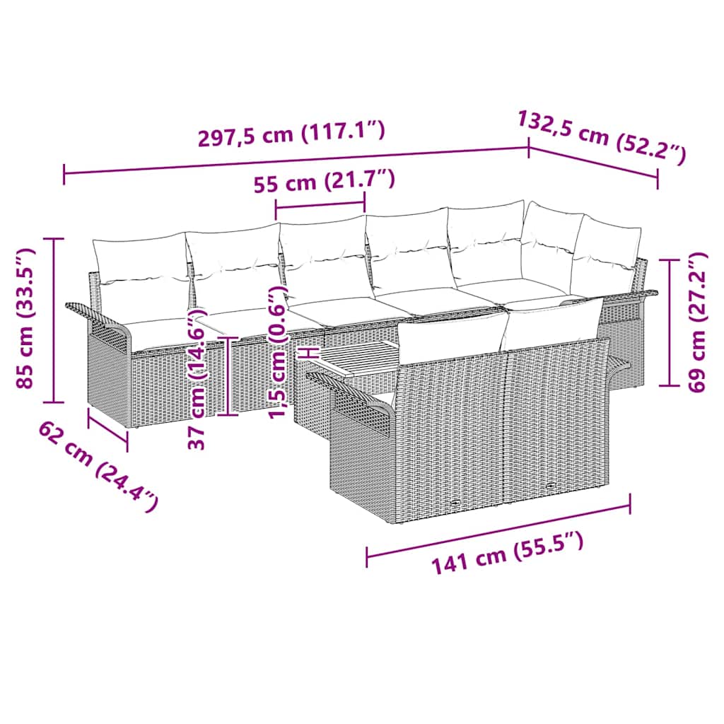 Gartensofa-set 9 stk. Schwarz Poly-Rattan