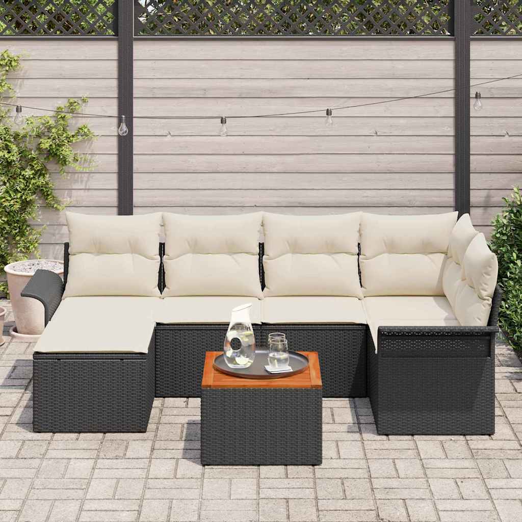 Gartensofa-set 7 stk. Schwarz Poly-Rattan