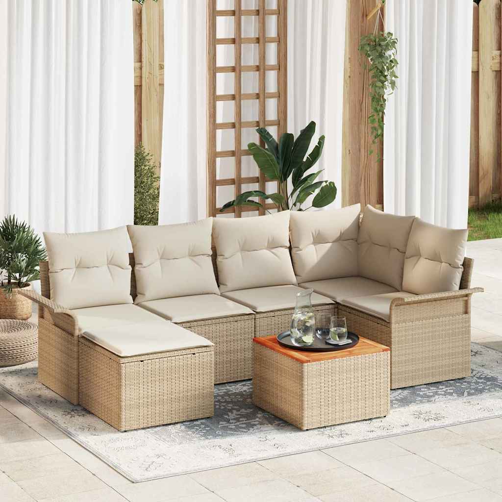 Gartensofa-set 7 stk. Beige Poly-Rattan