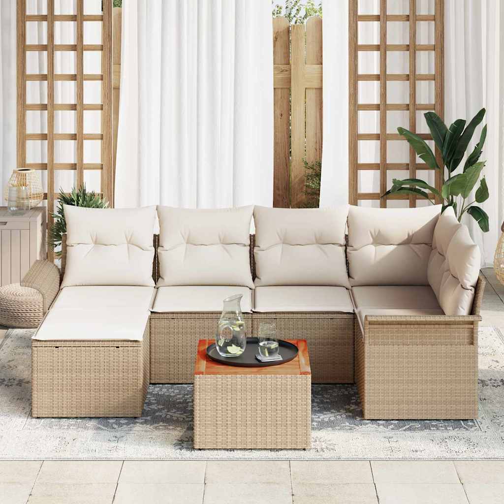 Gartensofa-set 7 stk. Beige Poly-Rattan