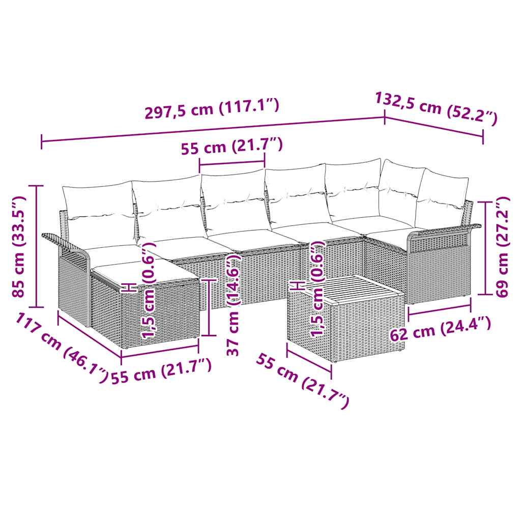 Gartensofa-set 8 stk. Grau Poly-Rattan
