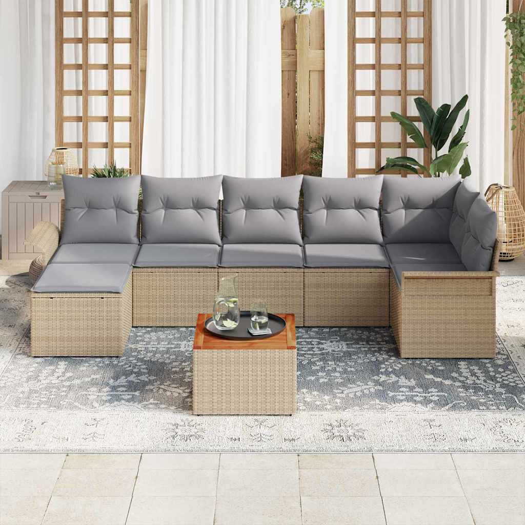 Gartensofa-set mit Kissen 8 pcs Beige Poly-Rattan