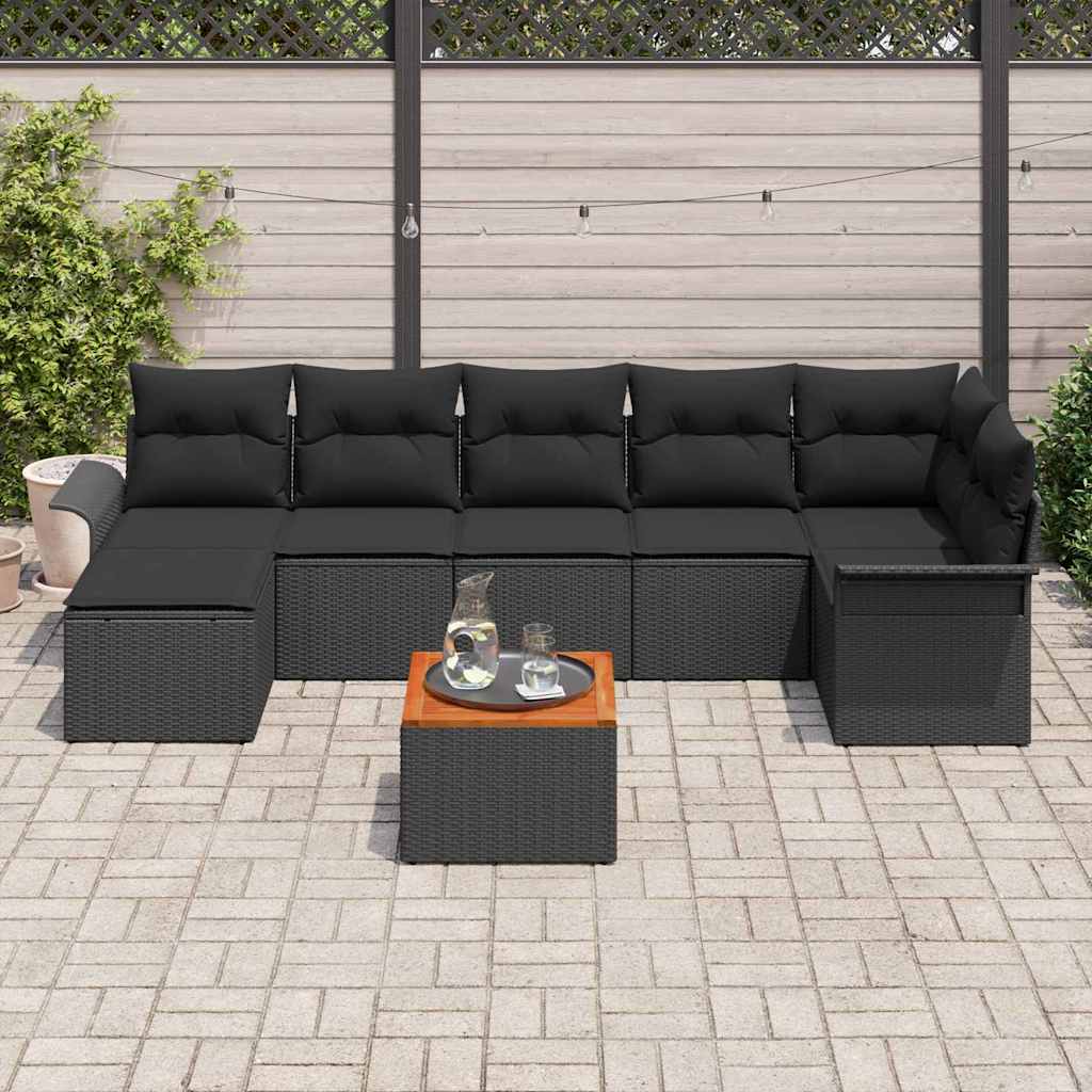 Gartensofa-set mit Kissen 8 pcs Schwarz Poly-Rattan
