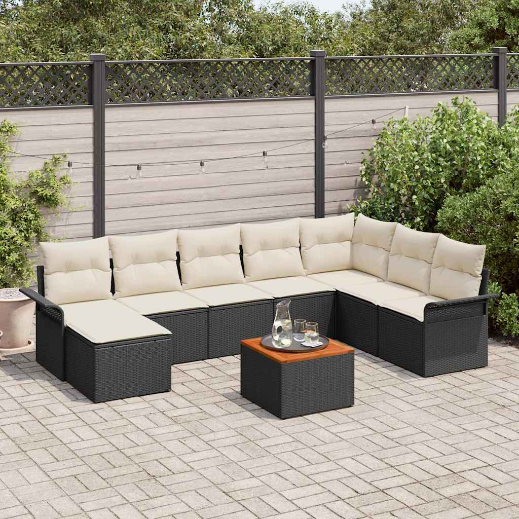 Gartensofa-set 9 stk. Schwarz Poly-Rattan