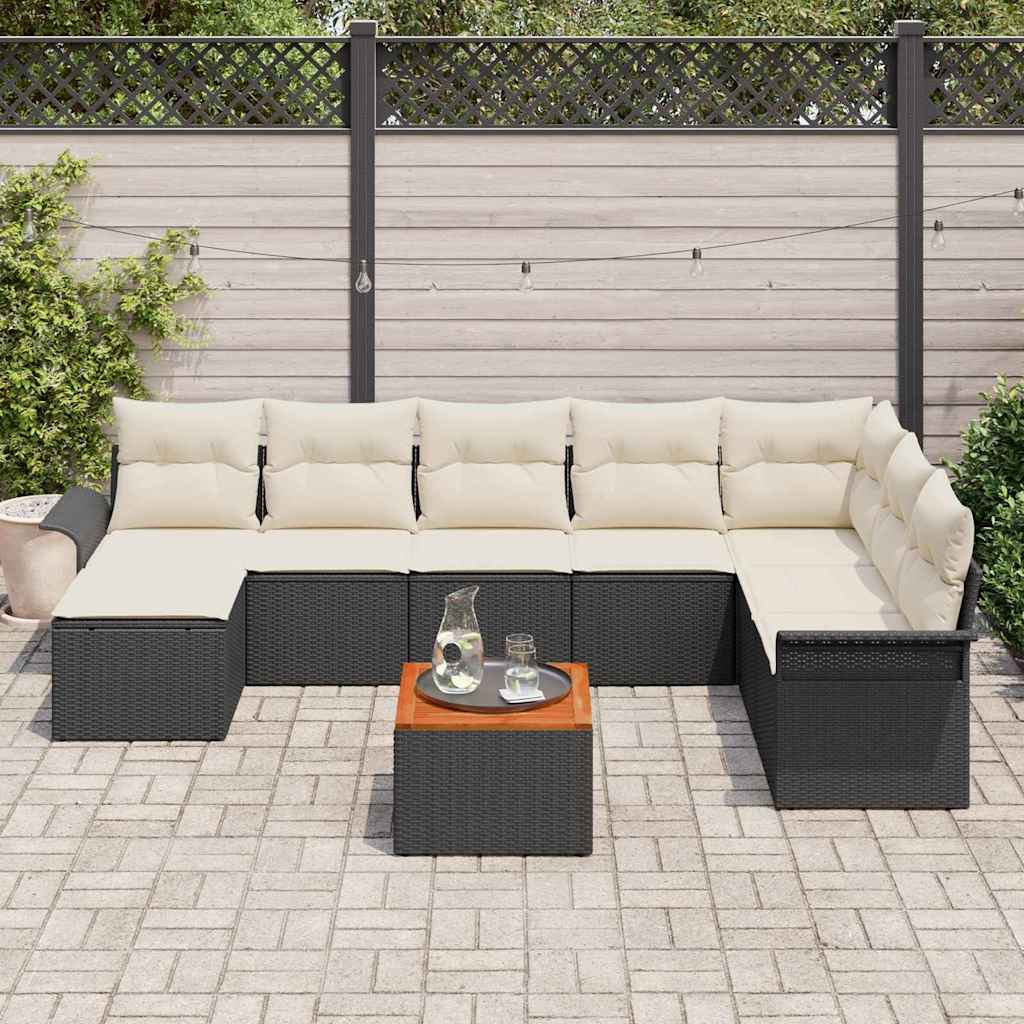 Gartensofa-set 9 stk. Schwarz Poly-Rattan