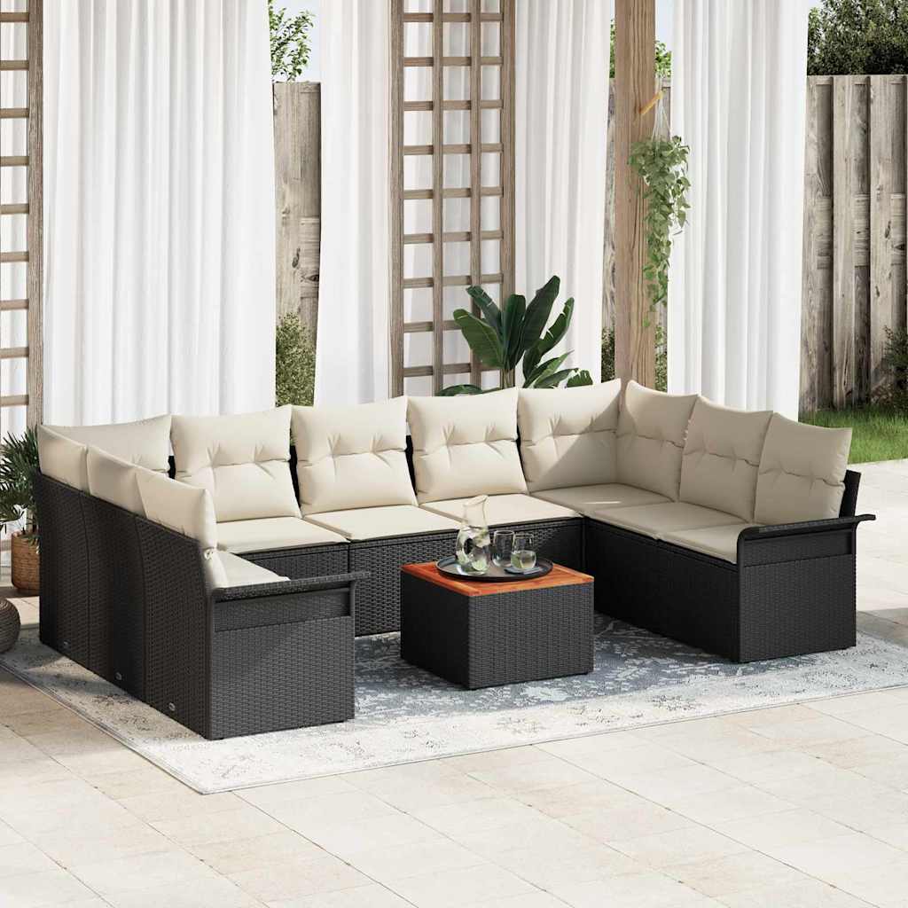 Gartensofa-set 10 stk. Schwarz Poly-Rattan