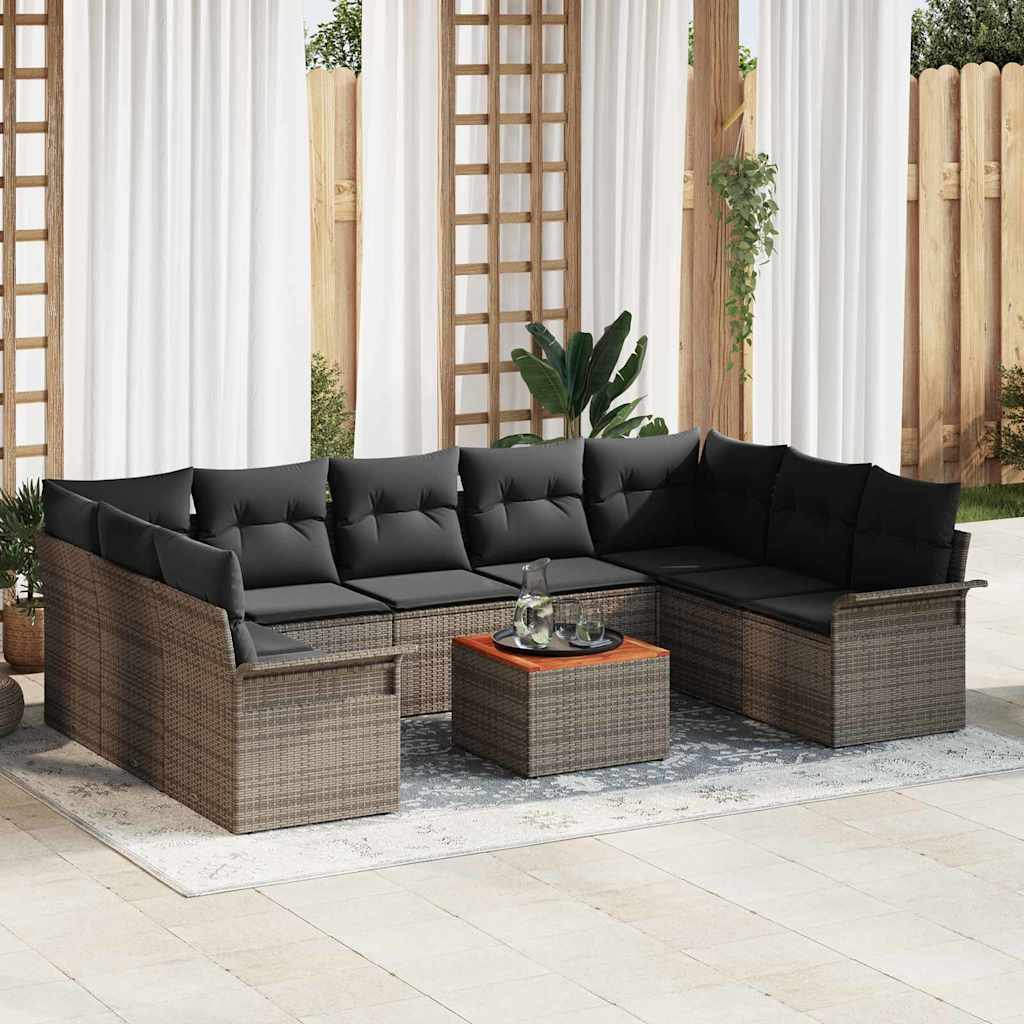 Gartensofa-set 10 stk. Grau Poly-Rattan