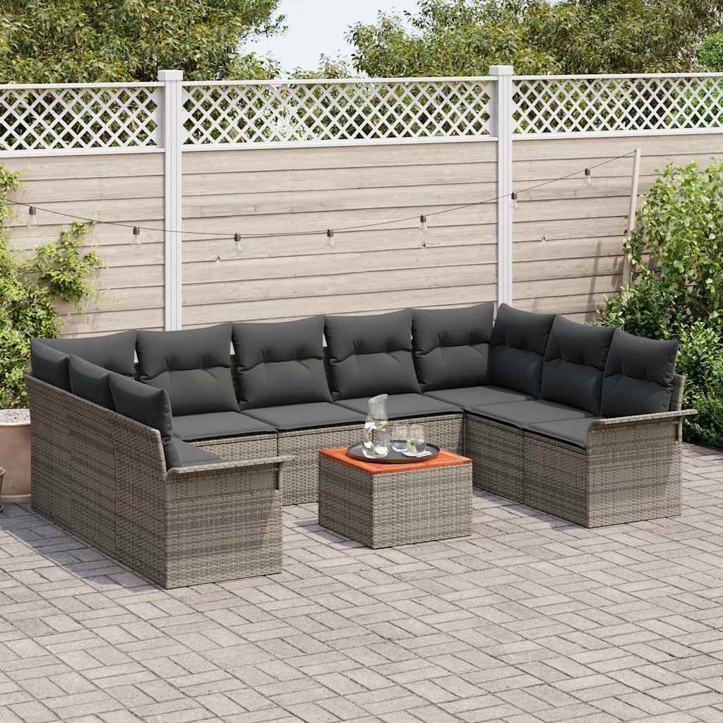 Gartensofa-set 10 stk. Grau Poly-Rattan