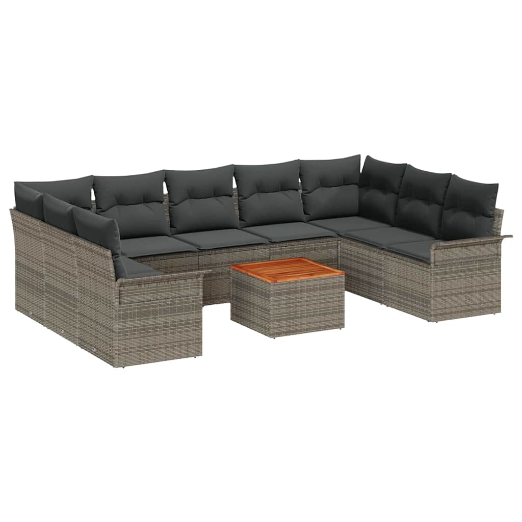 Gartensofa-set 10 stk. Grau Poly-Rattan
