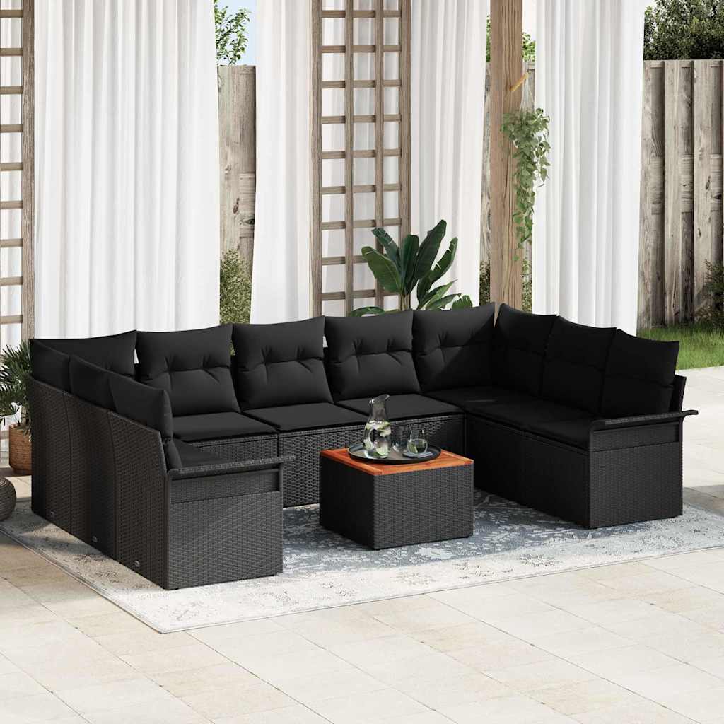 Gartensofa-set 10 Stk. Schwarz Poly-Rattan