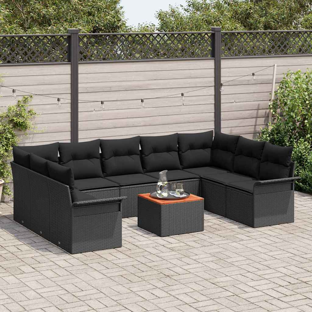 Gartensofa-set 10 Stk. Schwarz Poly-Rattan