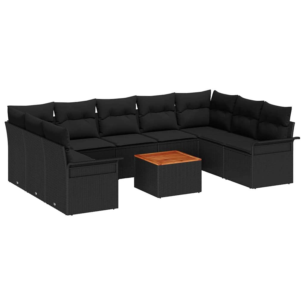 Gartensofa-set 10 Stk. Schwarz Poly-Rattan