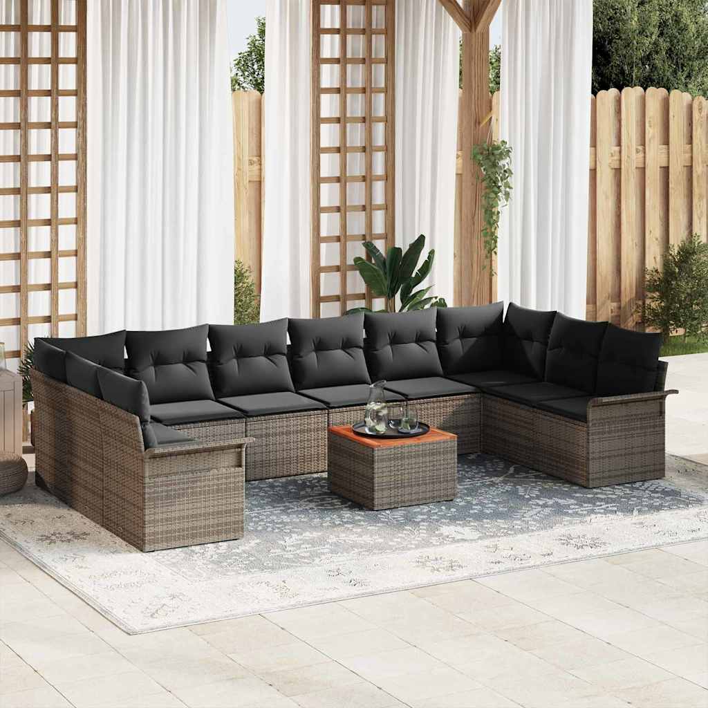 Gartensofa-set 11 stk. Grau Poly-Rattan